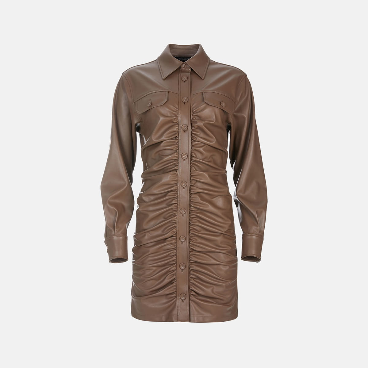 Brown Shirring Leather Shirt One-piece M223CO7540D