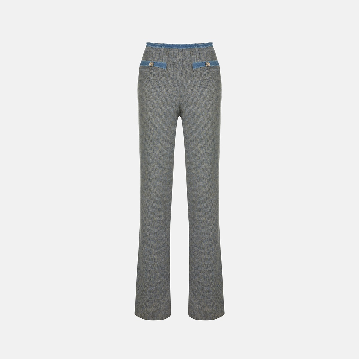 Gray Trimming Detail Tweed Pants X241CZ6271F