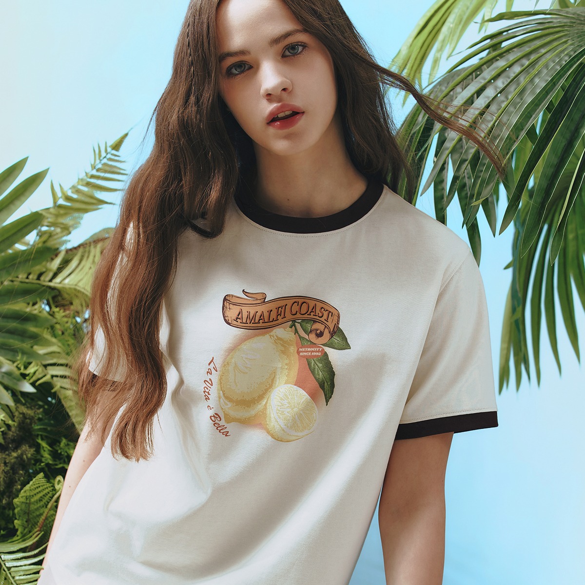 Amalfi Coast Lemon Print Short-sleeved T-shirt M243CT0914I