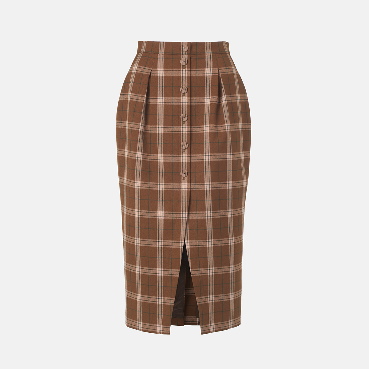 Brown Check Slit Long Skirt M203CS0190D