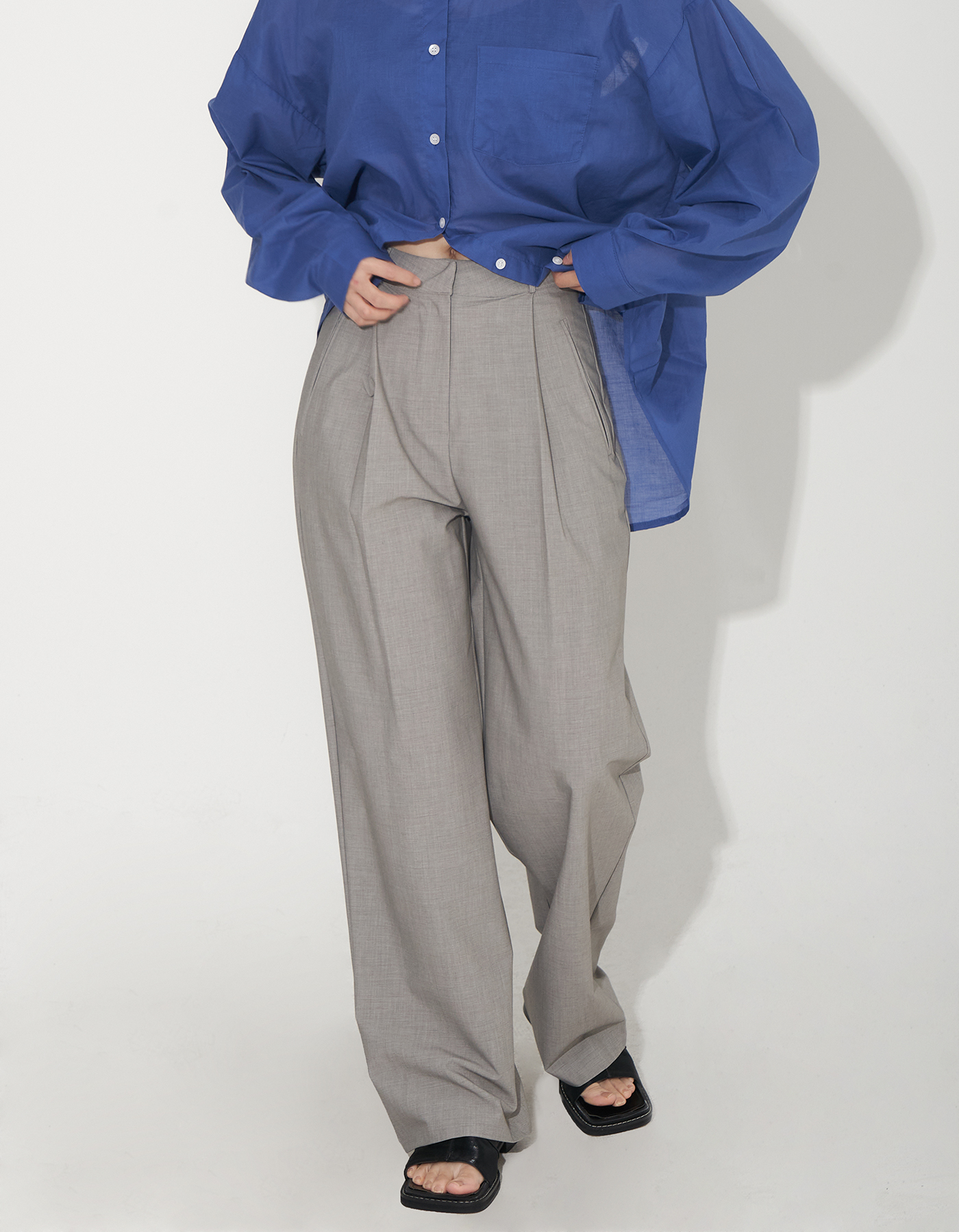 Summer wool pin tuck low slacks (2 Color)