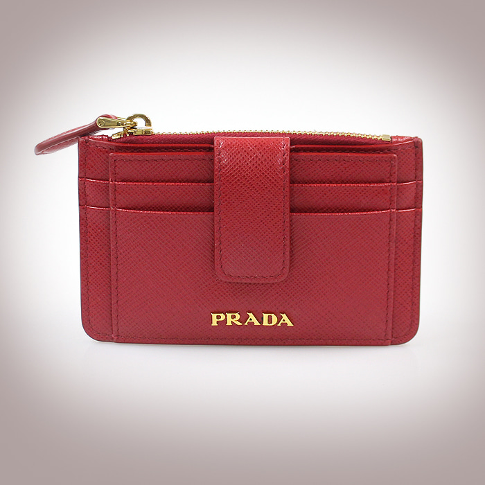 Prada(프라다) 1MC038 레드 사피아노 메탈 금장 로고 카드지갑