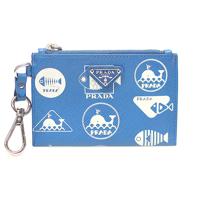 Prada(프라다) 2TT080 블루 사피아노 웨일 키 파우치 카드지갑