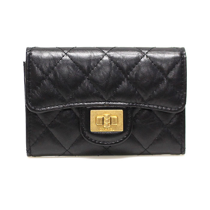 Chanel(샤넬) A80831 블랙 빈티지 카프스킨 금장 메탈 2.55 플랩 카드홀더 카드지갑 (31번대)