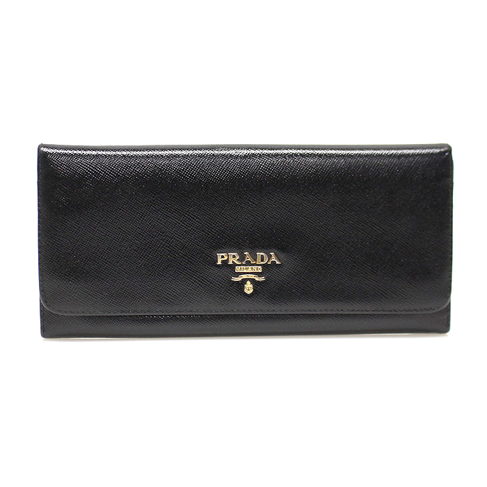 Prada(프라다) 1M1132 블랙 사피아노 레더 금장 로고 장식 장지갑