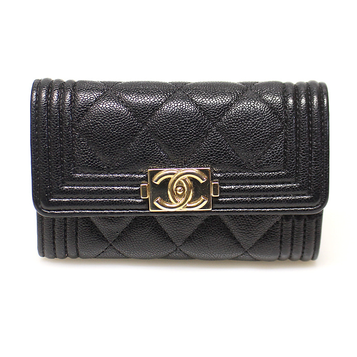 Chanel(샤넬) A80603 블랙 캐비어 샴페인 골드 보이 샤넬 플랩 카드 지갑 (28번대)