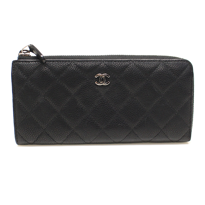 Chanel(샤넬) A68778 블랙 캐비어 스킨 은장 CC로고 지퍼 장지갑 (17번대)