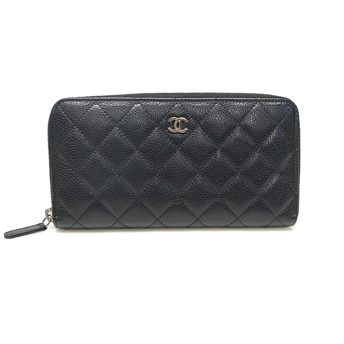 Chanel(샤넬) A50097 블랙 캐비어 스킨 은장 CC로고 지퍼 장지갑 (15번대)