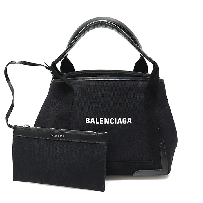 Balenciaga(발렌시아가) 339933 블랙 코튼 캔버스 카바스 쇼퍼 스몰 토트백 + 보조파우치