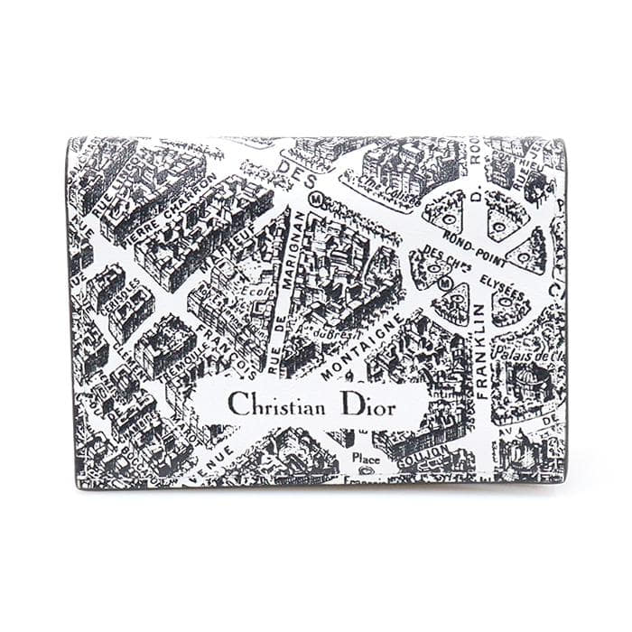 Dior(크리스챤디올) S2162OBQB_M041 화이트 블랙 카프스킨 Plan de Paris MAP 맵 미니 카드 케이스 지갑