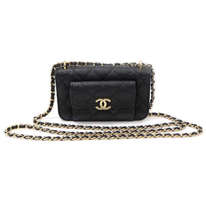 Chanel(샤넬) AP2831 블랙 캐비어 퀄팅 CC로고 포켓 금장 체인 WOC 미니 지갑 크로스백 (내장칩)