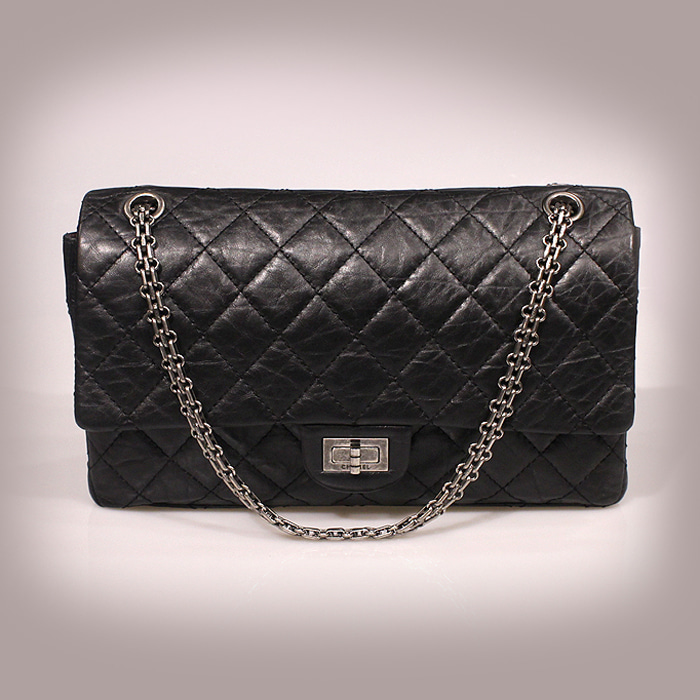 Chanel(샤넬) A37587 2.55 빈티지 블랙 카프스킨 은장 M사이즈 플랩 숄더백 (13번대)