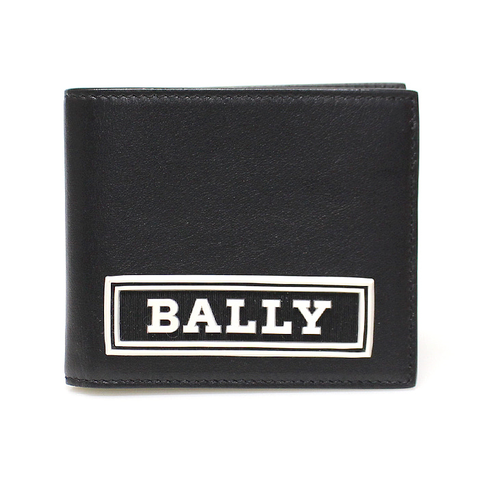 Bally(발리) 블랙 카프스킨 러버 로고 장식 BOLLEN 반지갑