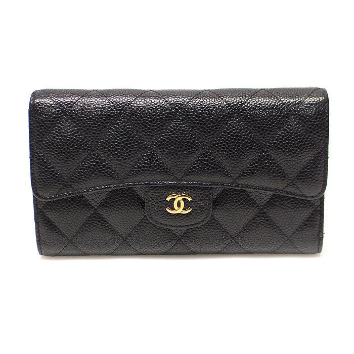 Chanel(샤넬) A31506 블랙 캐비어 금장 CC 로고 클래식 플랩 장지갑 (22번대)
