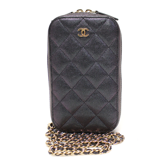 Chanel(샤넬) A70655 메탈릭 블랙 캐비어 금장 클래식 클러치 체인 미니 크로스백 (27번대)