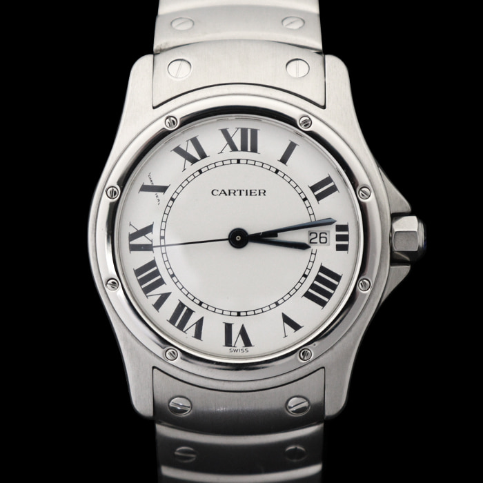 Cartier(까르띠에) W20027K1 스틸 쿼츠 산토스 롱드 쿠거 M사이즈 여성 시계