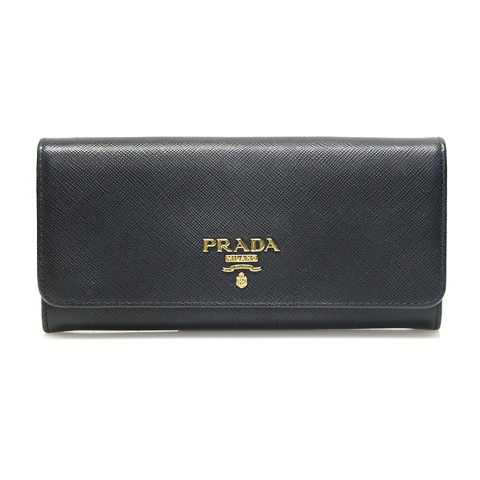 Prada(프라다) 1MH132 블랙 사피아노 금장 메탈 레터링 로고 장지갑