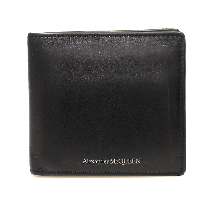 Alexander McQueen(알렉산더 맥퀸) 602137 블랙 레더 시그니처 로고 반지갑