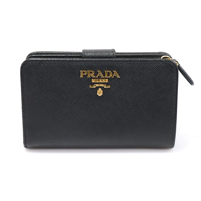 Prada(프라다) 1ML225 블랙 사피아노 금장 레터링 로고 중지갑