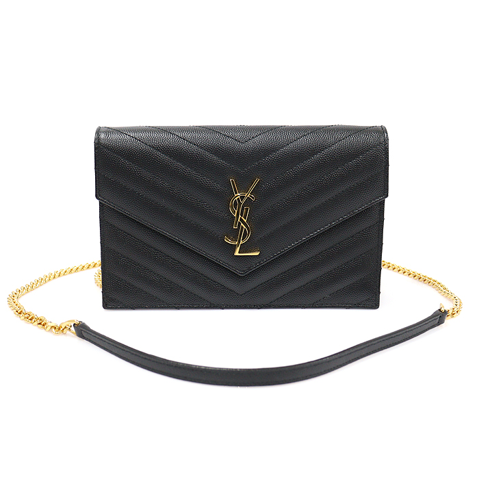 Saint Laurent(생로랑) 393953 블랙 마틀라세 엔벨로프 금장 체인 WOC 지갑 클러치 크로스백