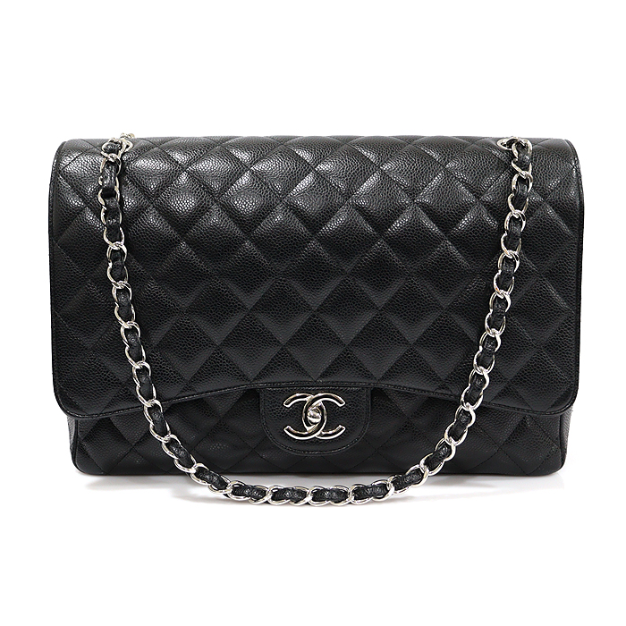 Chanel A58601 Black cabinet silver chain classic maxi two-flap shoulder bag (No. 15)