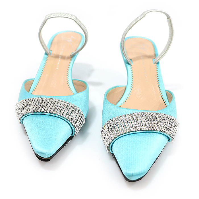 Giuseppe Zanotti Emerald Satin Crystal Sling Bag Women&#039;s Sandals 35.5