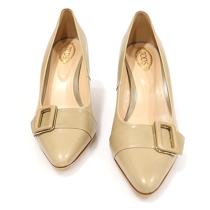 Tod&#039;s (Toz) Beige Leather Square Buckle Decorated Pumps Women&#039;s Shoes 37.5