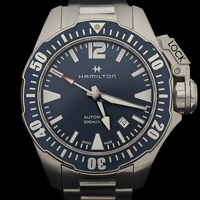 Hamilton (Hamilton) H77705145 42MM Steel Automatic Blue Plate Khaki Navy FROGMAN Diver Men&#039;s Watch