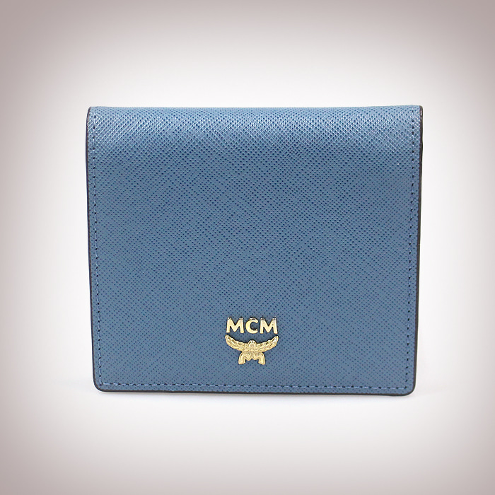 MCM(엠씨엠) MYA 4AED52 LH001 블루 사피아노 레더 금장 로고 카드지갑
