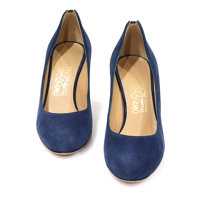 Ferragamo 0562745 Blue Suede Gold Sheet RODEA Pumps Women&#039;s Shoes 5.5D