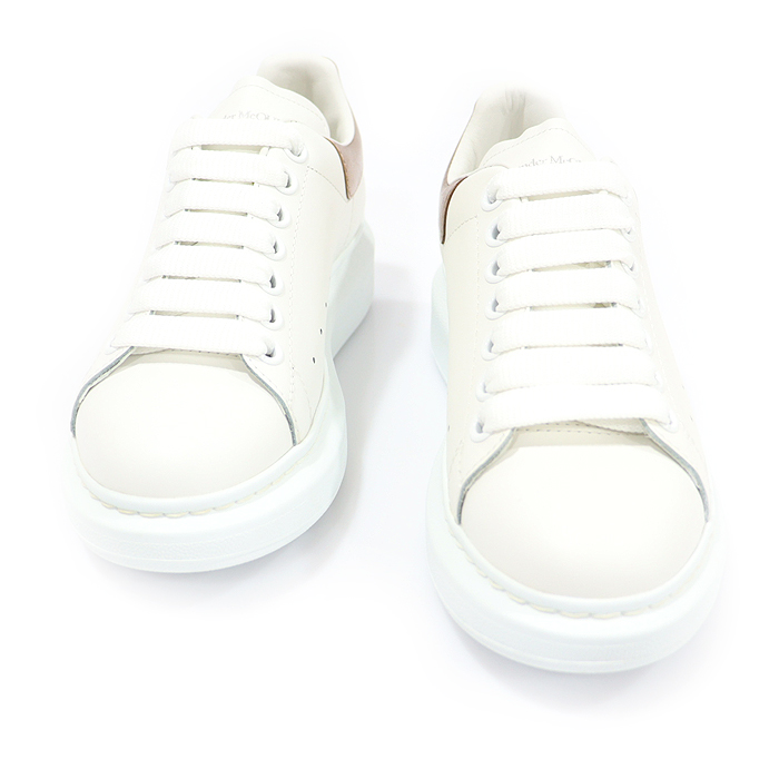 Alexander McQueen (Alexander McQueen) 553770 White Leather Rose Gold Trimming Oversole Women&#039;s Sneakers 35