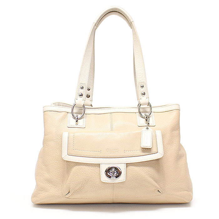 Coach (Coach) 19044 Beige Two-Tone Leather Fenerov Carryall Tote Bag