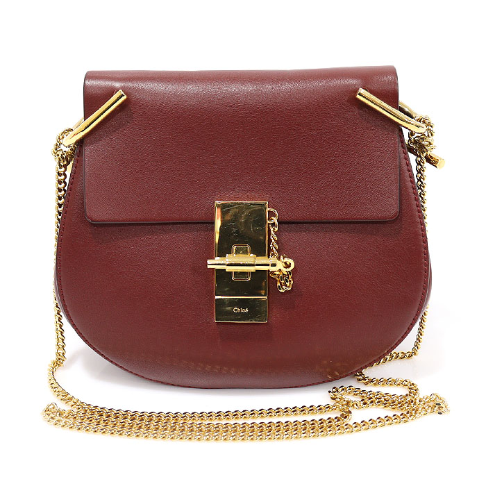 Chloe Burgundy Capskins Gold Chain Drew Mini Shoulder Bag