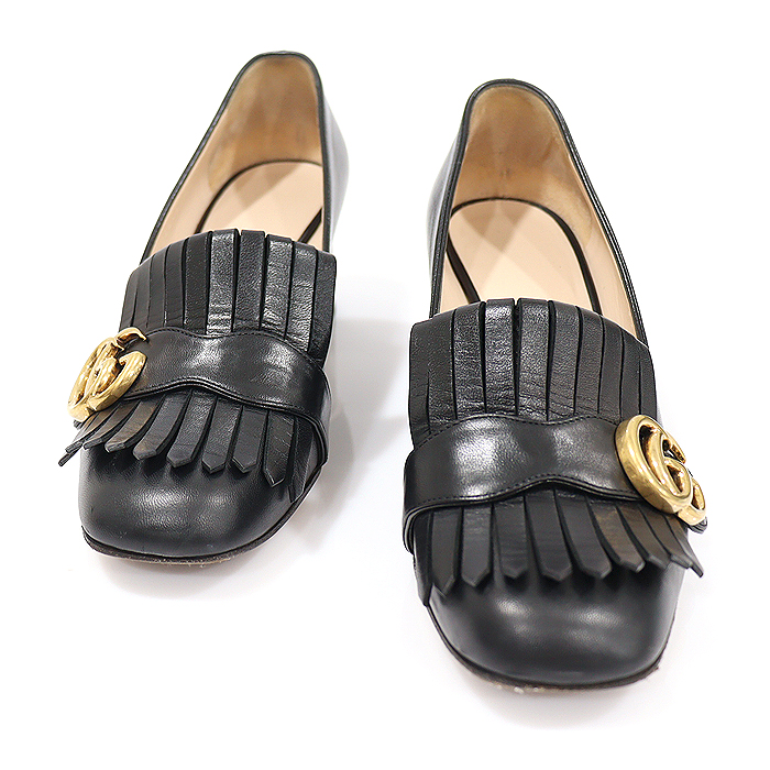 Gucci (Gucci) 408208 Black Leather Gold Clothes GG Mamon Middle Hill Pumps Women&#039;s Shoes 36.5