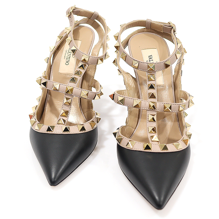 Valentino NW2S0393VOD Black Cap Skin Gold Lock Stud Cage 100MM Strap Pumps Women&#039;s Paws 36