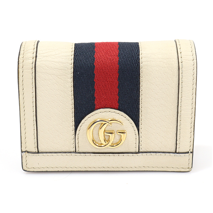 Gucci 523155 White Leather WEB Opidia Card Case Half Wallet
