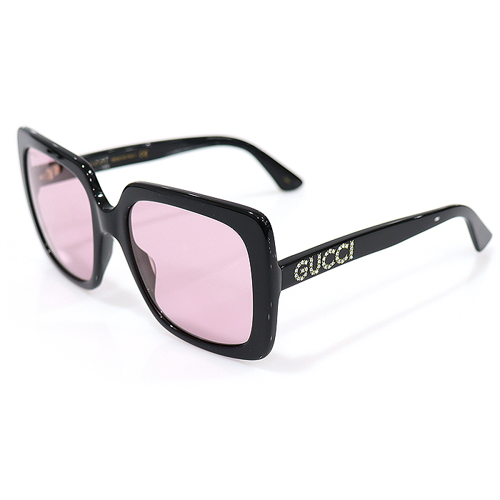 Gucci (Gucci) GG0418S Black Pink Lens Square Frame Crystal Logo Women&#039;s Sunglasses