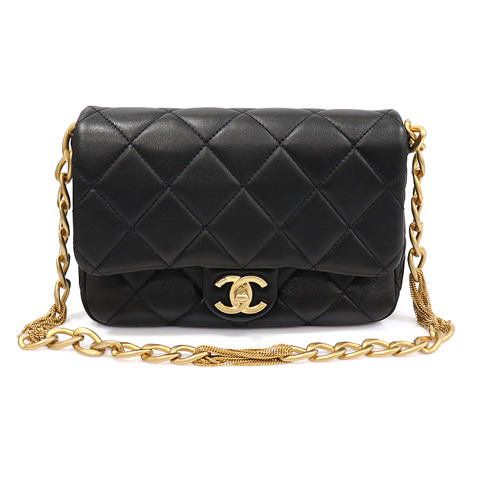 Chanel AS4231 Black Ramskin CC Logo Small Flap Chain Shoulder Bag (Integrated Chip)