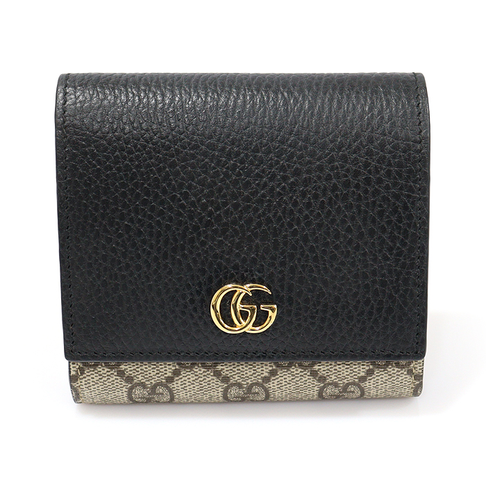 Gucci (Gucci) 598587 GG Supreme Canvas Black Leather Trimming GG Mamong Half Wallet