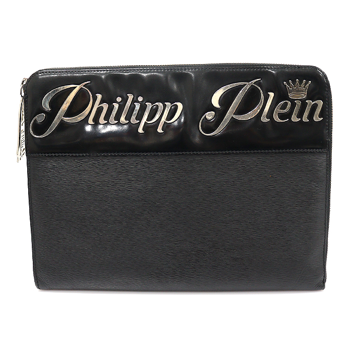 PHILIPP PLAIN MBC0002 Black Carp Skin Silver Logo Medium Clutch