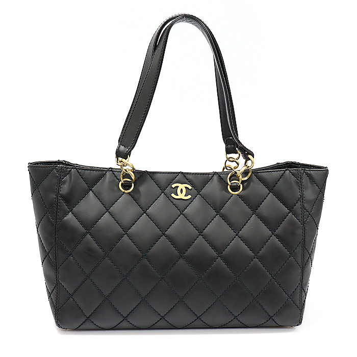 Chanel Black Matt Karpskine Gold CC Logo Wild Stitch Shopper Shoulder Bag (No. 8)