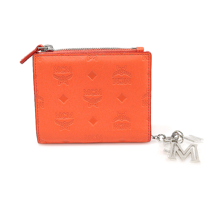 MCM (MCM) MYS 9SKM13 O3001 Orange Monogram Leather KLARA Charm Bifold Half Wallet