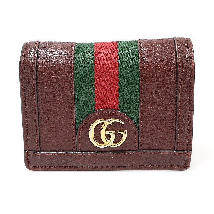 Gucci (Gucci) 523155 Burgundy Leather WEB Opedia Card Case Half Wallet
