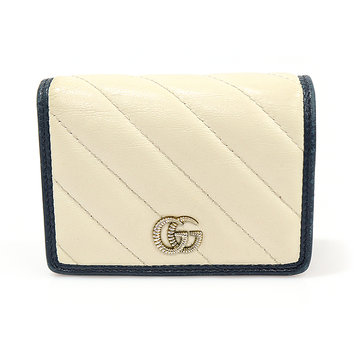 Gucci (Gucci) 573811 White Blue Two-Tone Leather GG Mamong Card Case Half-Wallet