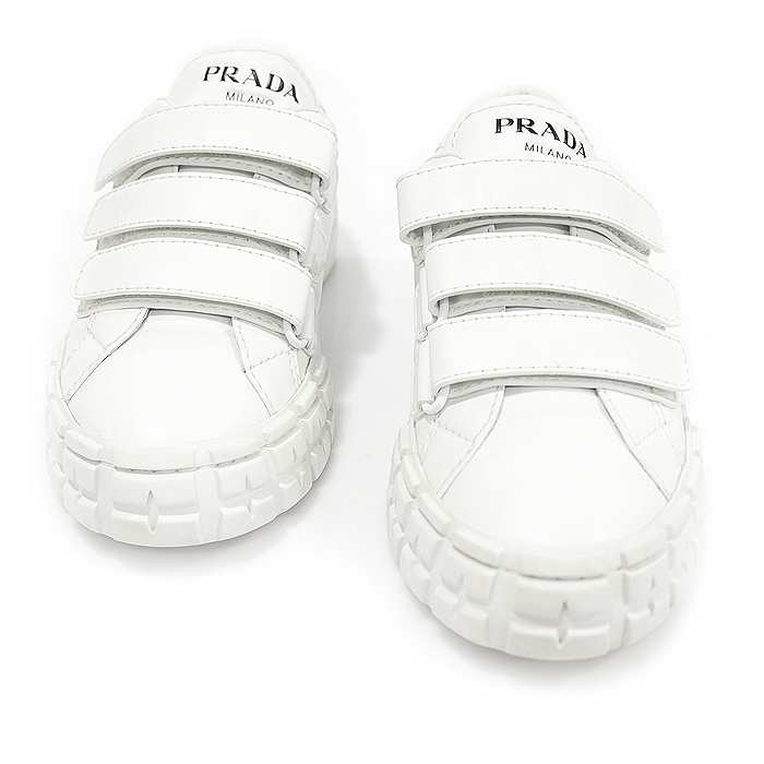 Prada 1E942L White Vitello Soft Leather Velcro Women Sneakers 37