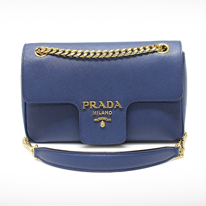 Prada(프라다) 1BD193 블루 사피아노 레더 금장 체인 숄더백