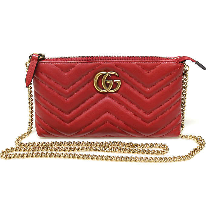 Gucci 443447 Red Matlase Gold Gloss Chain GG Mamong Mini Cross Bag