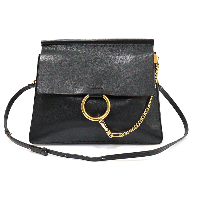 Chloe 3S1231 Black Carpe Skin Gold Sheet FAYE Pay Medium Shoulder Bag