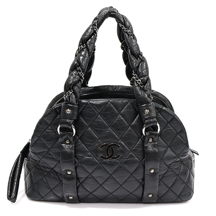Chanel A32908 Black Quilting Lamb Skin Silver Chain Bowl Large Tote Tote Bag (No. 10)
