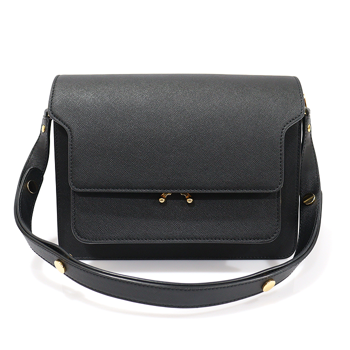 Marni SBMPN09NO1 Black Saffiano Gold Trunk Medium Shoulder Bag